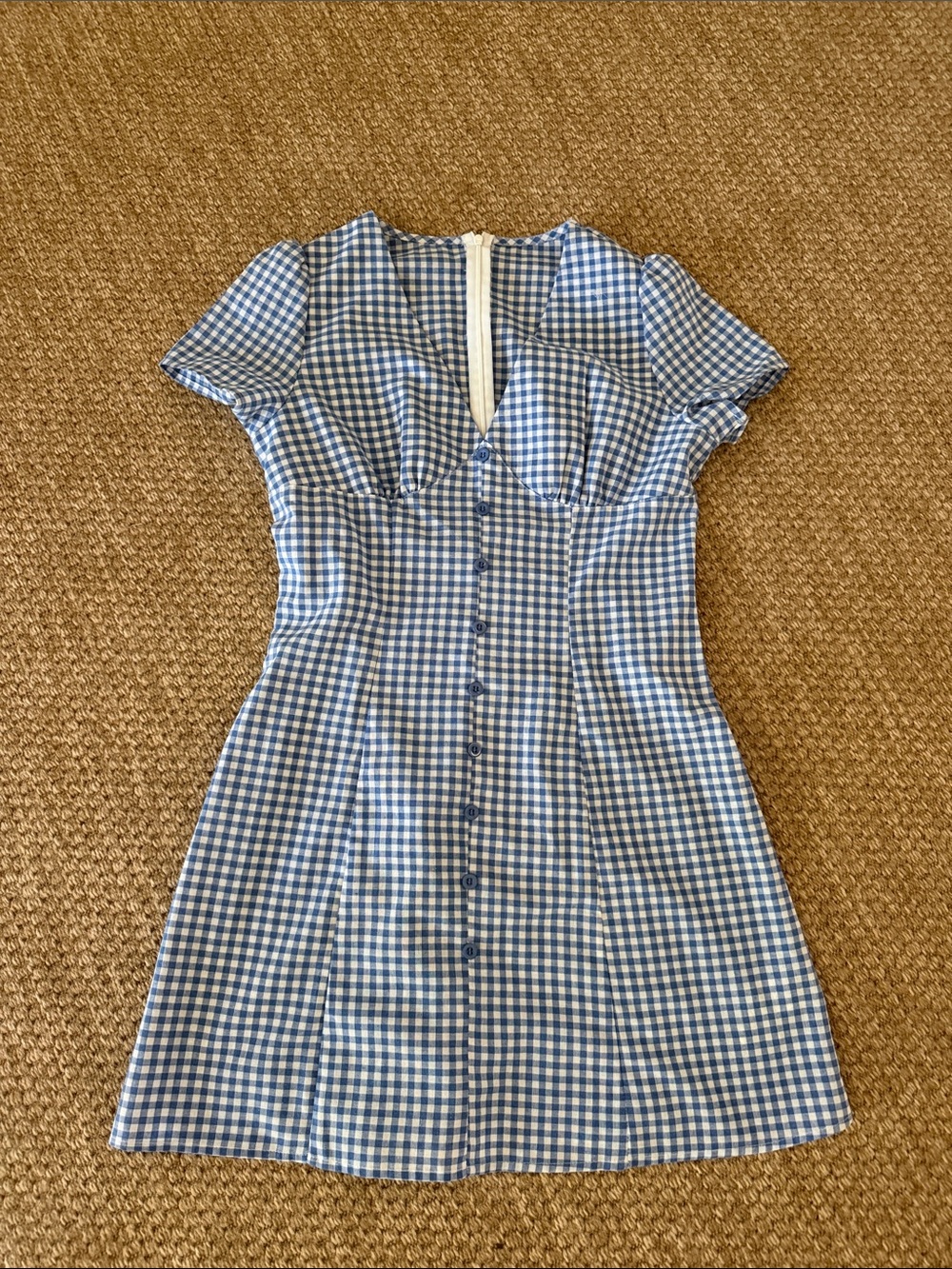 SHEIN Blue & White Gingham Button-Front Mini Dress